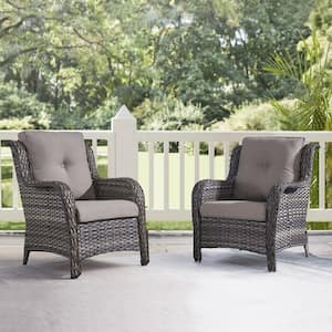 Gray Wicker Outdoor Patio Lounge Chair with CushionGuard Gray Cushions (2-Pack)