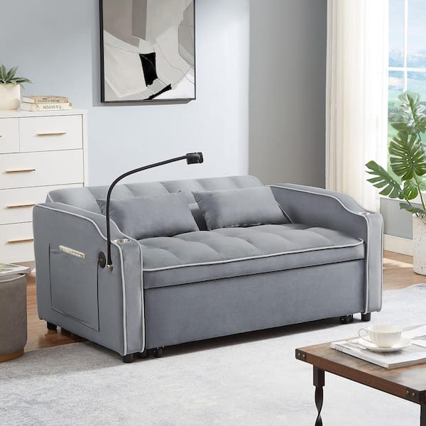 73.23 in. W Light Gray Fabric Twin Size Sofa Bed with Armrest