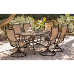 Monaco 7-Piece Aluminum Outdoor Dining Set with Rectangular Pocelain Tile-Top Table and 6 Sling Swivel Rocker Chairs