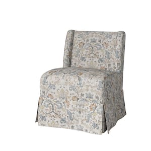 Elia Transitional Damask Upholstered Slipper Chair with Slipcover and Solid Wood Legs
