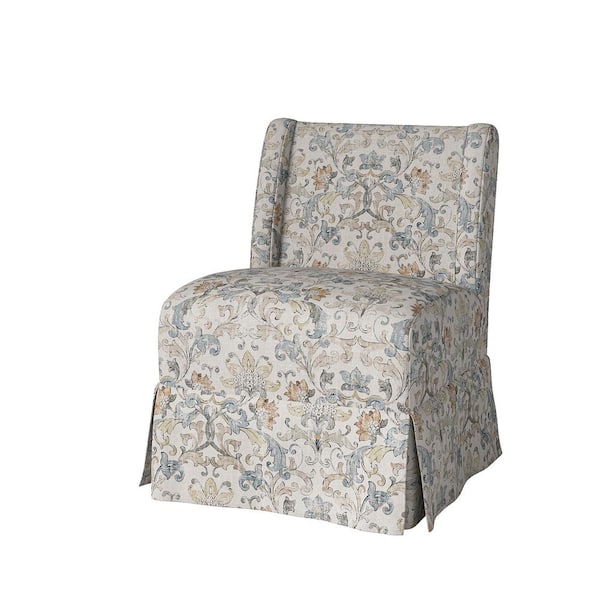 JAYDEN CREATION Elia Transitional Damask Upholstered Slipper Chair with Slipcover and Solid Wood Legs