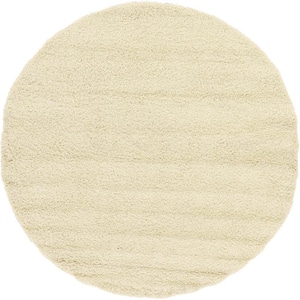 Solid Shag Pure Ivory 8 ft. Round Area Rug