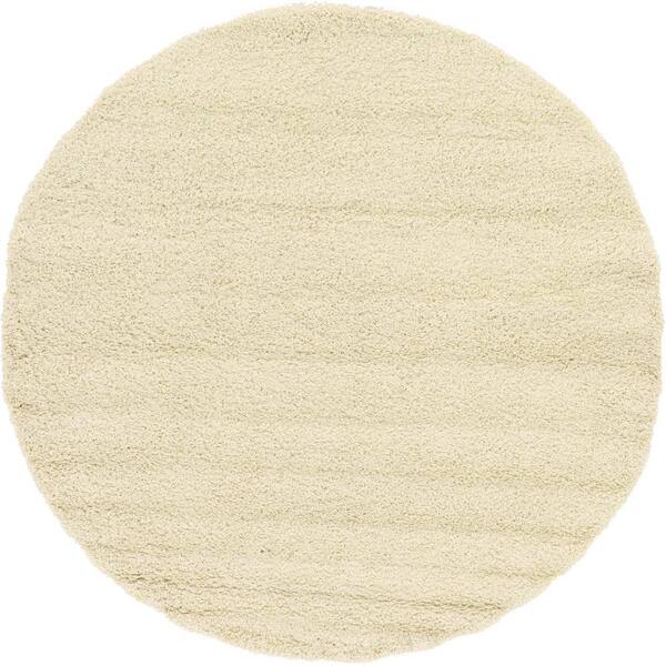 Unique Loom Solid Shag Pure Ivory 8 ft. Round Area Rug
