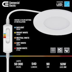 Ultra Slim Integrated LED 3 in Round Adj Color Temp Canless Recessed Light for Kitchen Bath Living rooms, White