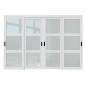 120 in. x 80 in. 3 Lites Frosted Glass MDF Closet Sliding Door with Hardware Kit