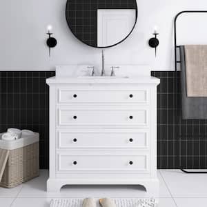 36 in. W. x 22 in. D x 36 in. H Single Sink Freestanding Bath Vanity in White with White Engineered Stone Composite Top