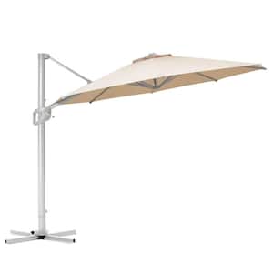 12 ft. Aluminum Patio Umbrella Outdoor Cantilever Offset Umbrella, 360 Rotation And Pole Cross Base in Beige