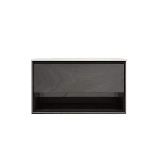 taholi 18 in. W x 36 in. D x 20in. H Floating Gray Bathroom Vanity Cabinet with Ceramic Top in White