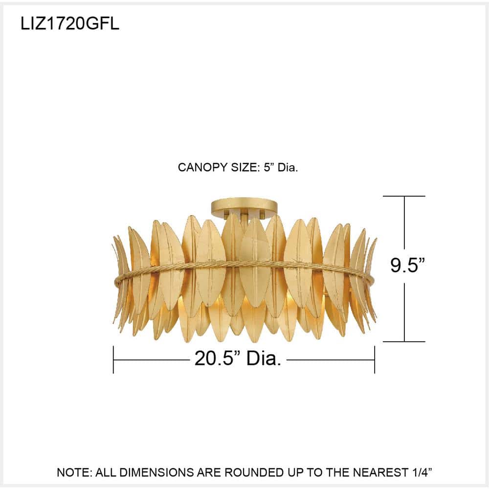 Liza Gold Leaf Modern Semi-Flush Mount Ceiling Light