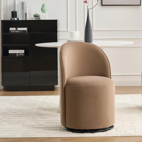 Bexley Brown Velvet Upholstered Barrel Swivel Dining Chair with 360° Comfy Armless