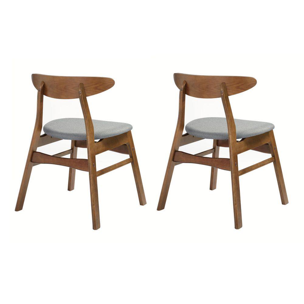 Gray Upholstered Rubberwood Mid-Century Modern Dining Side Chair Set