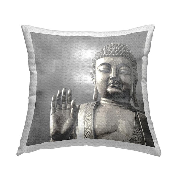 Stupell Industries Zen Buddha Spiritual Symbol Silver Square Outdoor Throw Pillow