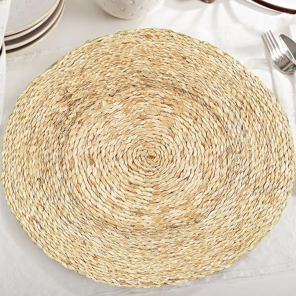 LR Home Rustic Natural Tan 15 in. Solid Round Organic Jute Placemat (Set of 2)