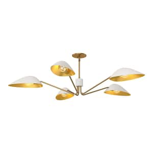 Oscar 46 in. 5 Light 60-Watt Aged Gold/White Pendant Light