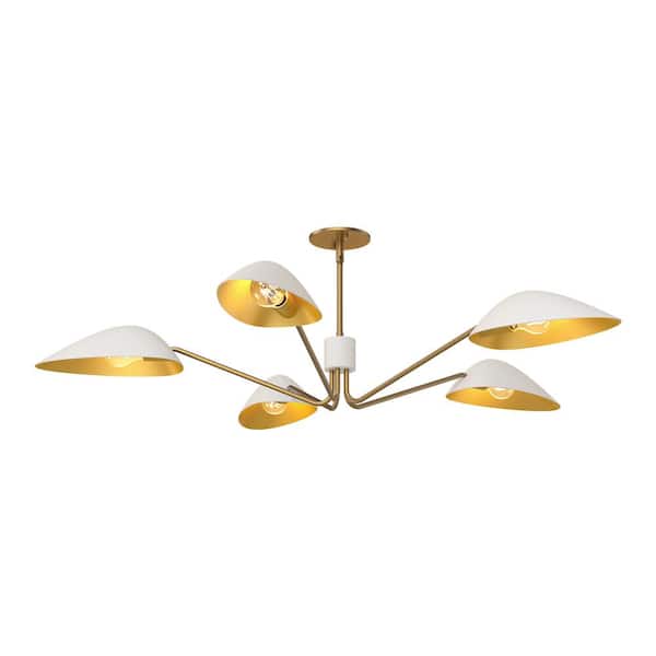 Oscar 46 in. 5 Light 60-Watt Aged Gold/White Pendant Light