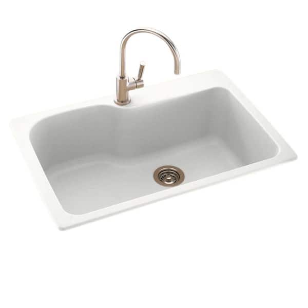 Swan Drop-In/Undermount Solid Surface 33 in. 1-Hole Single Bowl Kitchen Sink in Tahiti White