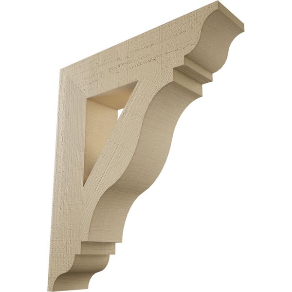 Ekena Millwork 5.5 in. x 28 in. x 24 in. Funston Traditional Rough Cedar Woodgrain Timberthane Polyurethane Bracket, Primed Tan