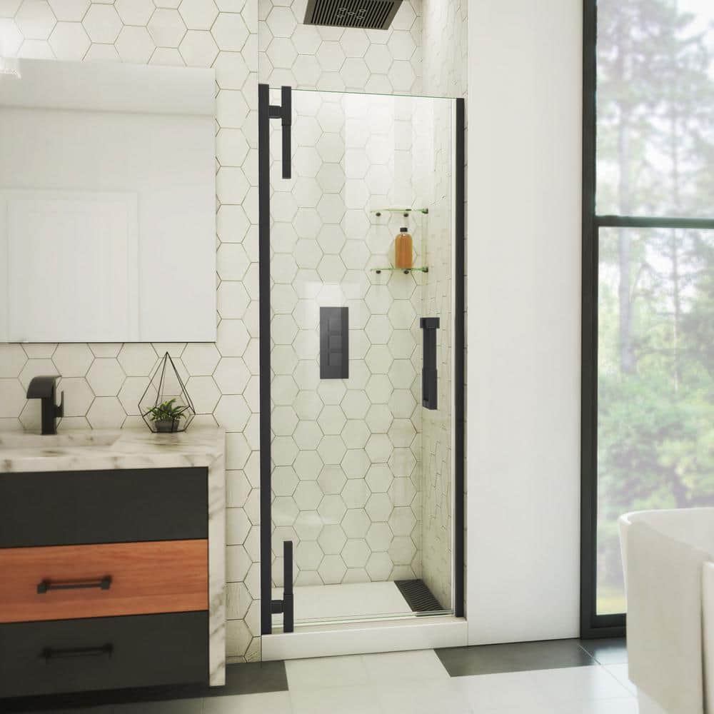 Matte Black Frameless Pivot Shower Door with Clear Glass