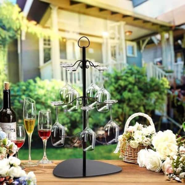 Anqtovp Black Tabletop Wine Glass Rack 3-Tier 12 Holders Display Stand for Champagne Martini Cocktail Parties Events