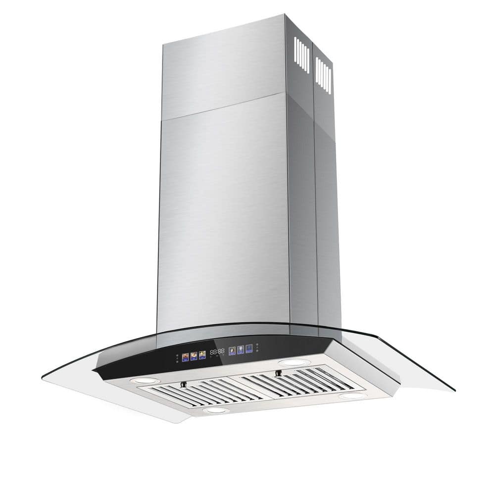30 in. 700 CFM Island Range Hood Ducted Tempered Glass with Color Gesture Sensing and Touch Control, 3 Speed Fan