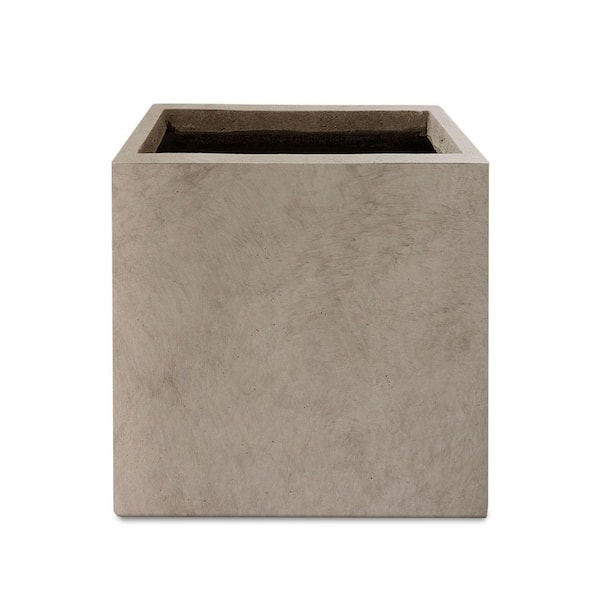 12" Square Weathered Concrete Planter with Drainage Plug for Outdoor Indoor Garden