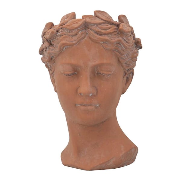 D7 x 11 in. Brown Concrete Visage Head Bust Planter Raised Garden Bed