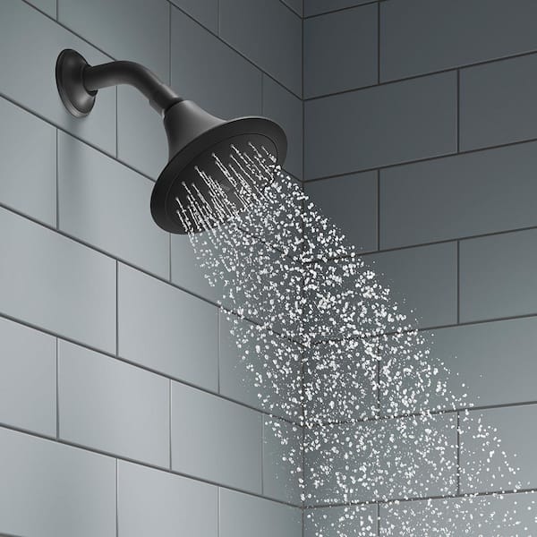 Forte 1-Spray Patterns 5.5 in. Single Wall Mount Fixed Shower Head in Matte Black