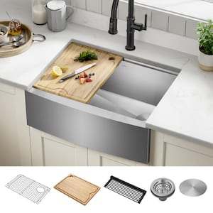 Kore 16- Gauge Stainless Steel 27 in. Single Bowl Workstation Farmhouse Apron Kitchen Sink with Accessories