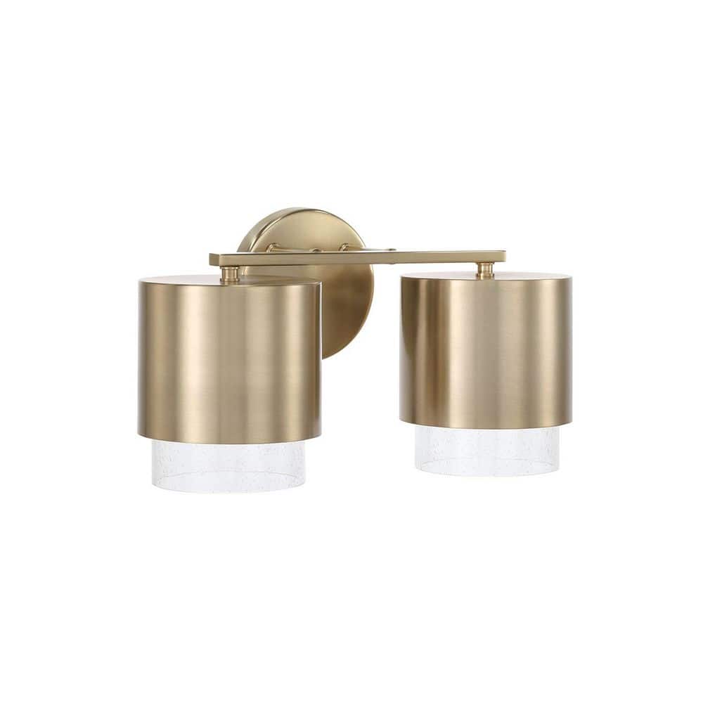 Weller 15 in. W x 8.25 in. H 2-Light Matte Brass Cylindrical Metal Vanity Light with Seeded Glass price history on PriceWatchPro