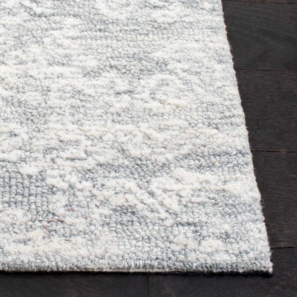 Light Gray Floral Hand-Tufted Wool Runner Rug