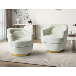 Cosmin 31 in. Modern Tan Polyester Swivel Arm Chair with Metal Base (Set of 2)