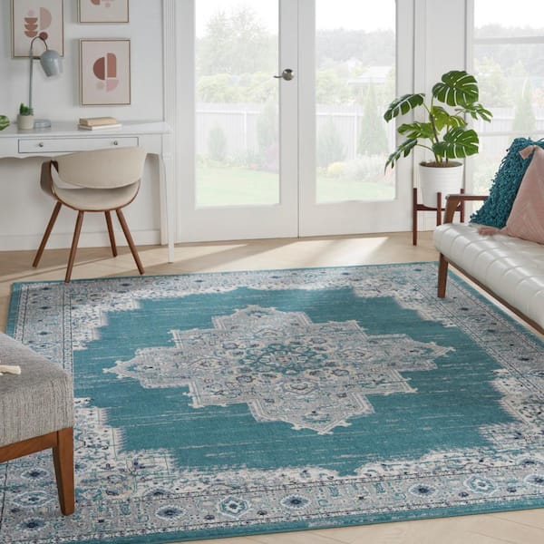 Passion Turquoise Grey 8 ft. x 10 ft. Abstract Transitional Area Rug