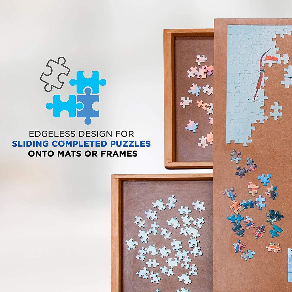 Elegant Wooden Puzzle Organizer Board with Storage and Foldable Legs