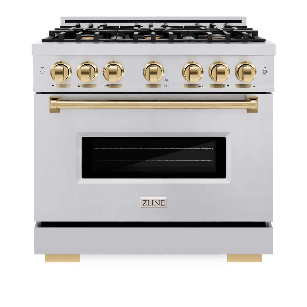 ZLINE 36" Stainless Steel Gas Range with Polished Gold Accents