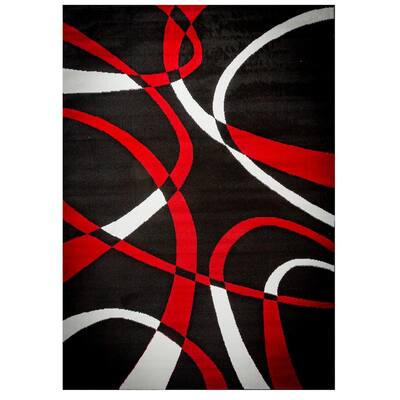 7 Ft Polypropylene Area Rug 7500, Black And Red Area Rugs