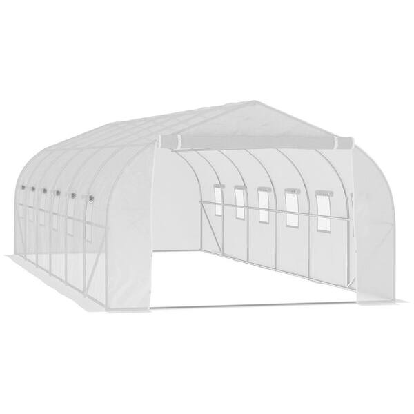 Zeus & Ruta 10 ft. W x 26 ft. D x 7 ft. H Portable Walk-In Greenhouse with 12 Windows and Zipper Doors for Backyard in White