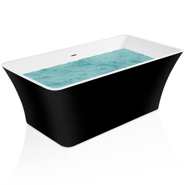 AKDY Freestanding 53.9 in. Fiberglass FlatBottom Non-Whirlpool Bathtub in Glossy Black