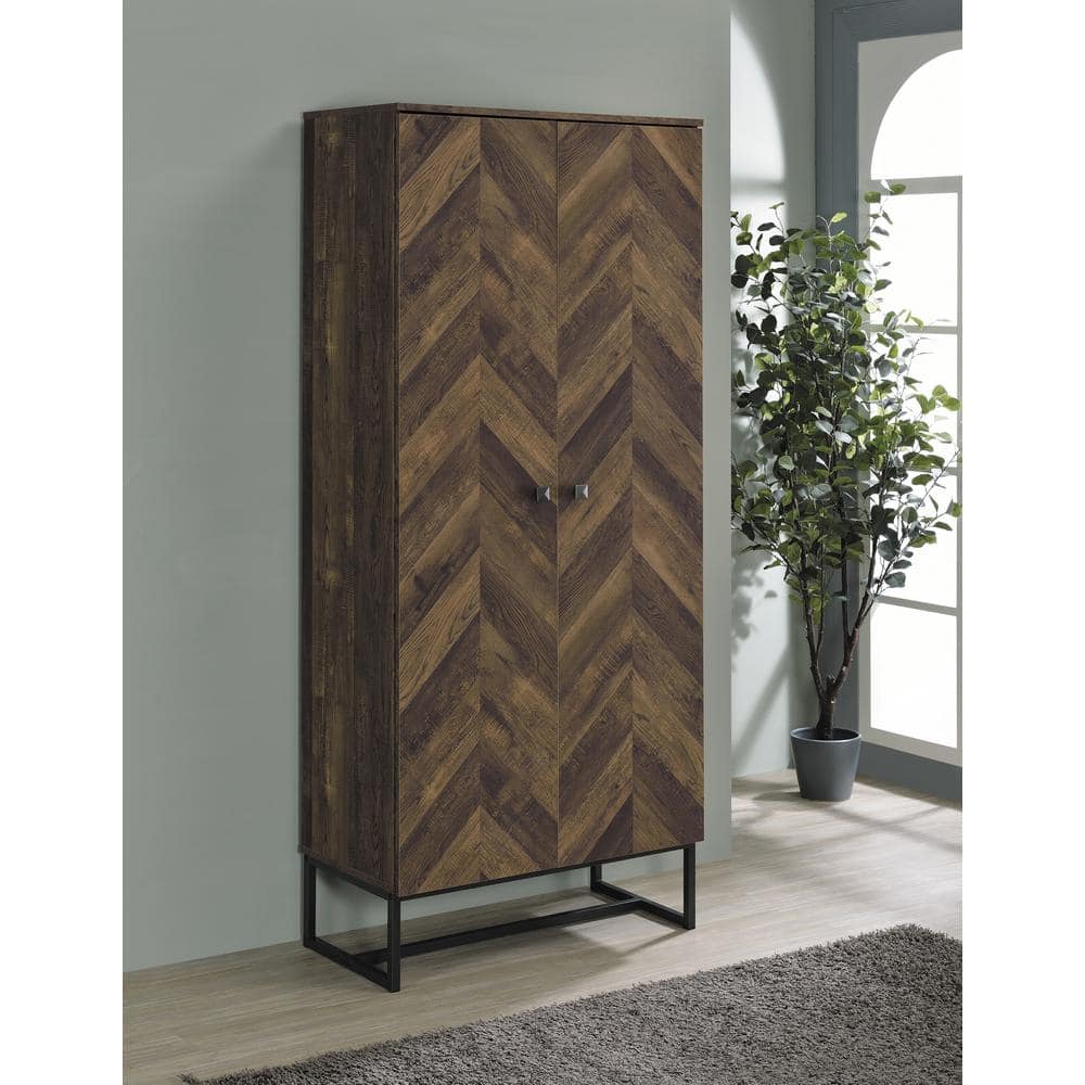 Rustic Oak Tall Office Cabinet with Adjustable Shelving