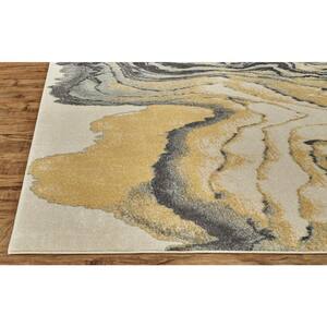 7 X 10 Yellow and Ivory Abstract Area Rug