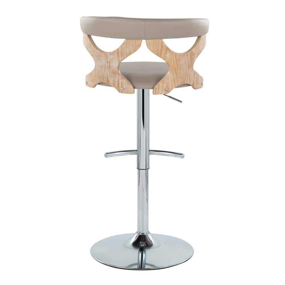 Pearl Silver Adjustable Swivel Barstool with Wood Backrest