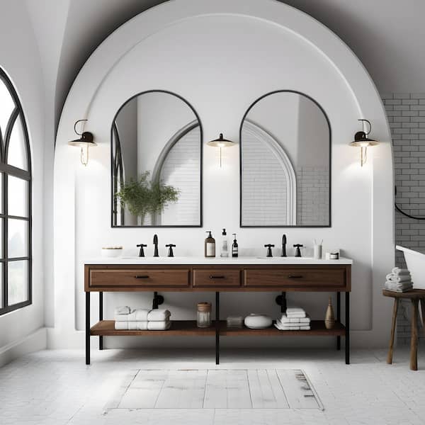 Dovelina 26 in. W x 38 in. H Arched Mirror Black Framed Aluminum Alloy Wall Mirror Set of 2