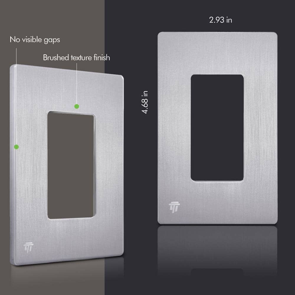Brushed Silver Screwless Decorator Wall Plate, 1-Gang