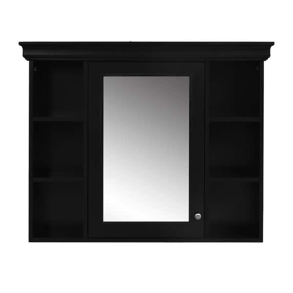 35 in. W x 28 in. H Rectangular Wall Mounted Black Medicine Cabinet with Mirror
