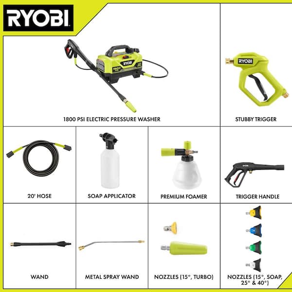 1800 PSI 1.2 GPM Cold Water Corded Electric Pressure Washer with Premium Foam Blaster and Automotive Accessory Kit