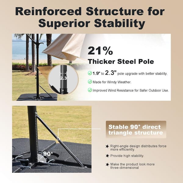 SUNRINX 12 ft. Steel Cantilever Offset Patio Umbrella in