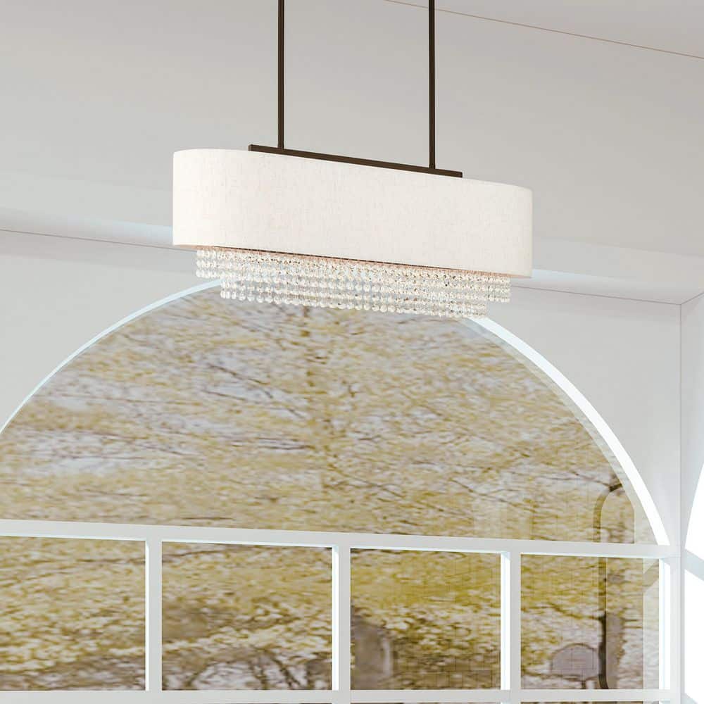 Carlisle English Bronze 3-Light Linear Chandelier with Crystal Draping