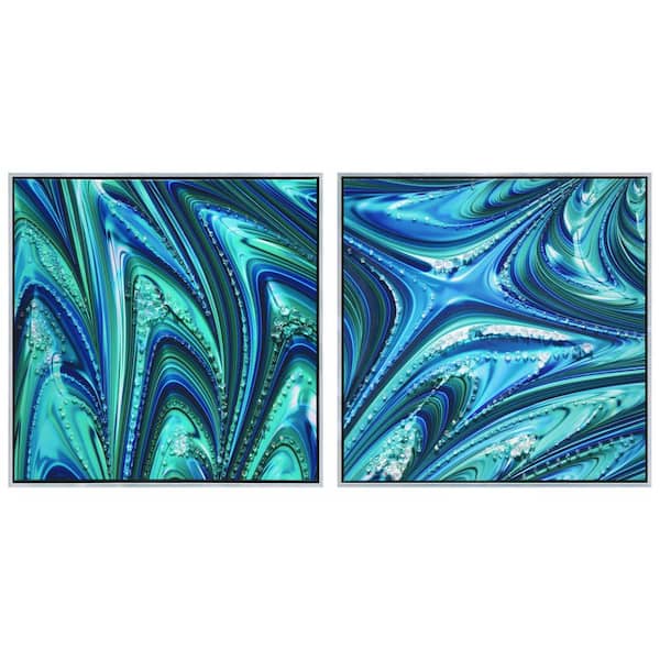 Empire Art Direct Ocean Waves I, II Crystallus Epoxy Coated Wrapped Framed Glossy Blue Canvas Wall Art, 24 in. x 24 in.