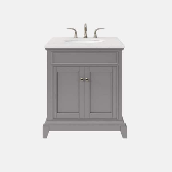 Elite Stamford 30 in. Single Sink Gray Bath Vanity with White Carrara Quartz Top (Assembled)