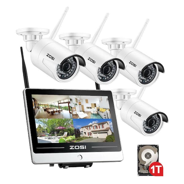Wireless Security Camera System All-in-One 1080P 4 Channel 3.6mm Bullet Cameras 
