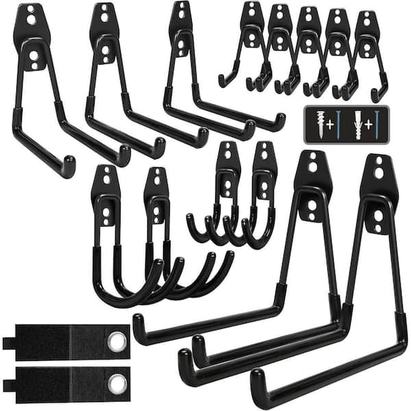 Steel Garage Storage Hooks 16 Pack Heavy Duty Wall Mount Non-Slip Coating for Hanging Bike Ladder Garden Tools